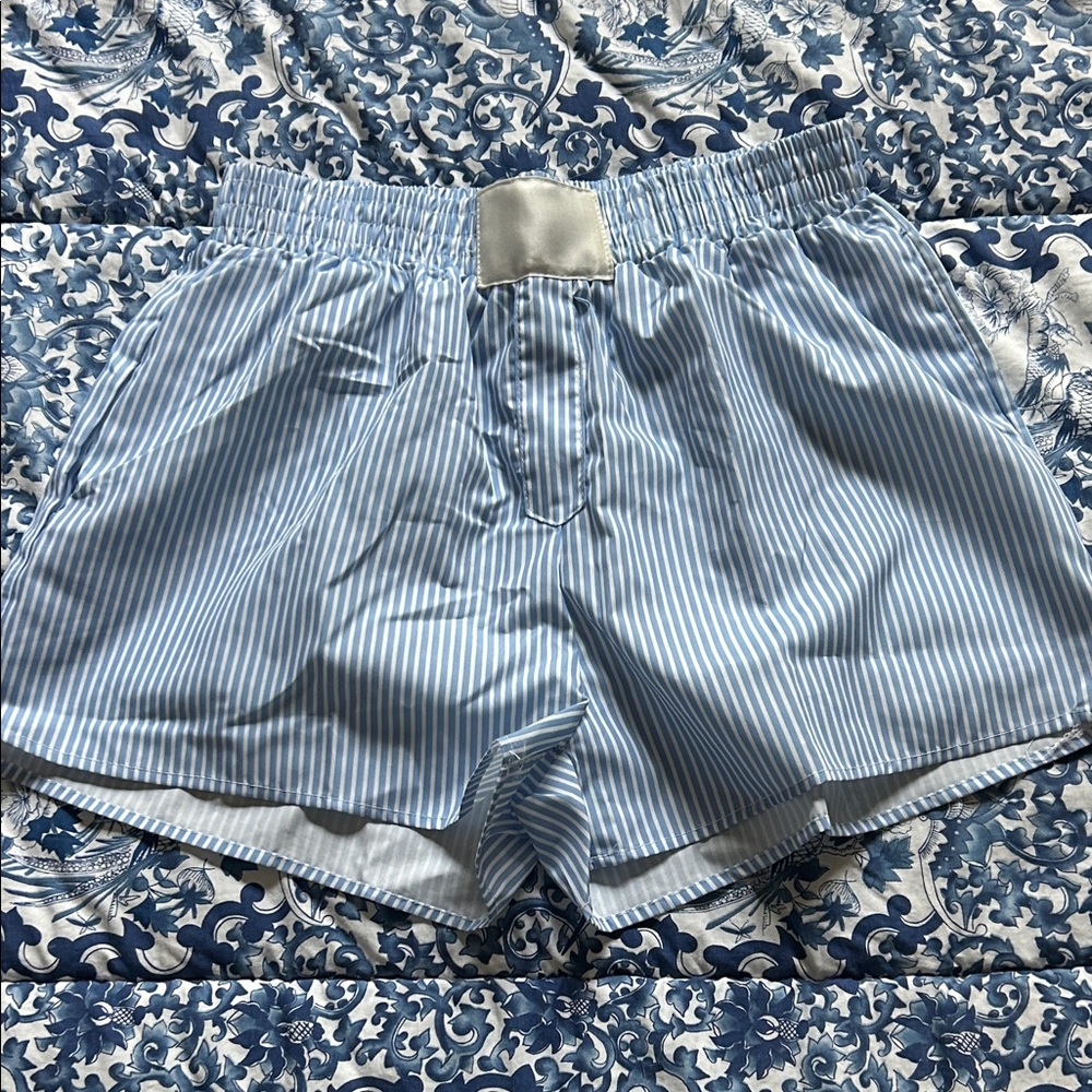 Blue and White Striped Shorts